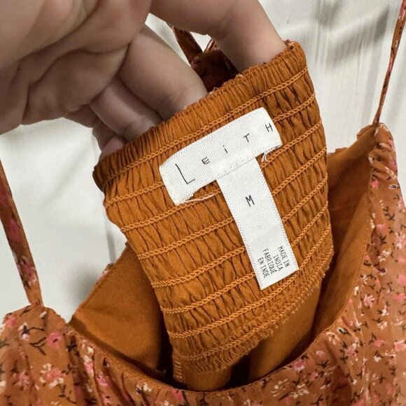 Womens Leith Sun Dress Orange Floral Cross Spaghetti Strap Casual Summer Medium - Picture 3 of 6